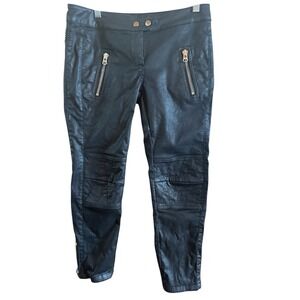 Isabel Marant‎ H&M Pour Woman's Size 6 Black Faux Leather Biker Pants Ankle Zips